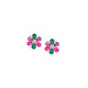 Studs Flower Golden Silver Earrings - flower design fuchsia, green, purple - Elsa Lee