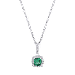 Silver necklace emerald green cushion square cut cubic green pendant - Elsa Lee Paris