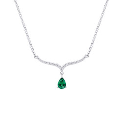 Collier V vert émeraude pierre goutte poire verte diadème arc serti chaîne argent - Elsa Lee Paris