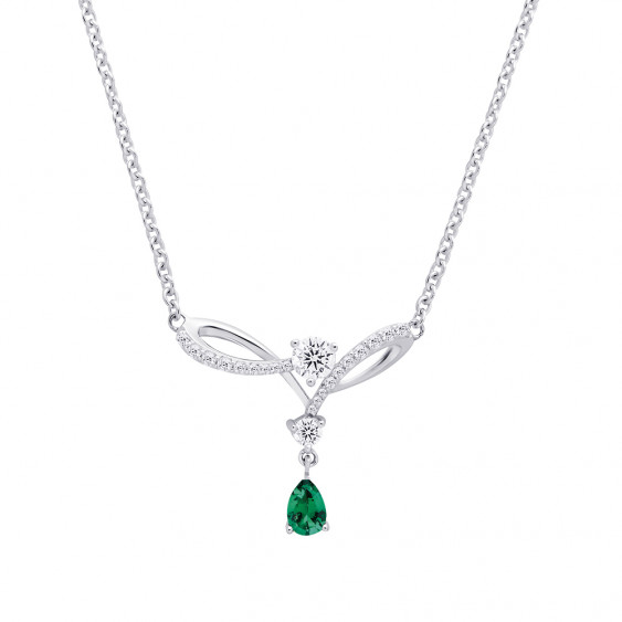 Collier vert émeraude pierre goutte poire et courbes torsadées serti collier argent - Elsa Lee Paris