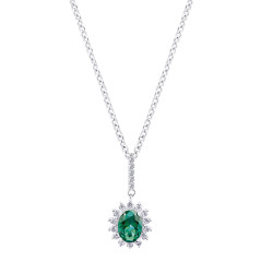 Collier vert émeraude pierre taille oval marquise Pompadour collier argent fleur - Elsa Lee Paris