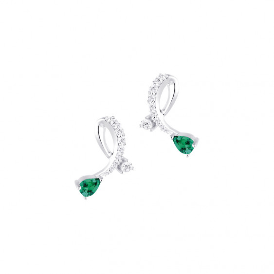 Silver studs Earrings interlaced pear cut emerald green stone drop stone - Elsa Lee Paris