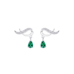 studs earlines Earrings twisted silver pear cut green emerald stone -Elsa Lee Paris