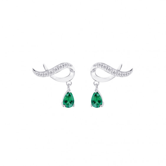 Boucles d'oreilles earlines vert émeraude puces entrelacées pierre vert émeraude taille poire goutte - Elsa Lee