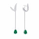 Boucles d'oreilles ear jacket vert émeraude pendant argent pierre taille goutte poire verte -Elsa Lee Paris