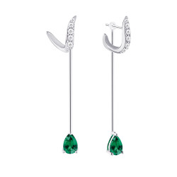 Boucles d'oreilles ear jacket vert émeraude pendant argent pierre taille goutte poire verte -Elsa Lee Paris