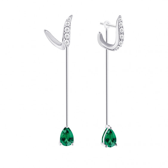Ear Jacket earrings green emerald pendant green pear cut stone -Elsa Lee Paris