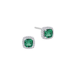 Silver studs square earrings emerald green earrings cushion cut stone - Elsa Lee Paris