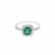 Silve ring cushion cut emerald green stone and white cubics zirconia surround - Elsa Lee Paris