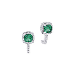 Earline Silver Earrings Emerald green square Studs green cushion cut stone - Elsa Lee Paris