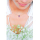 Flower Necklace in golden with fuchsia, green and purple petals pendant golden silver jewellery - Elsa Lee Paris