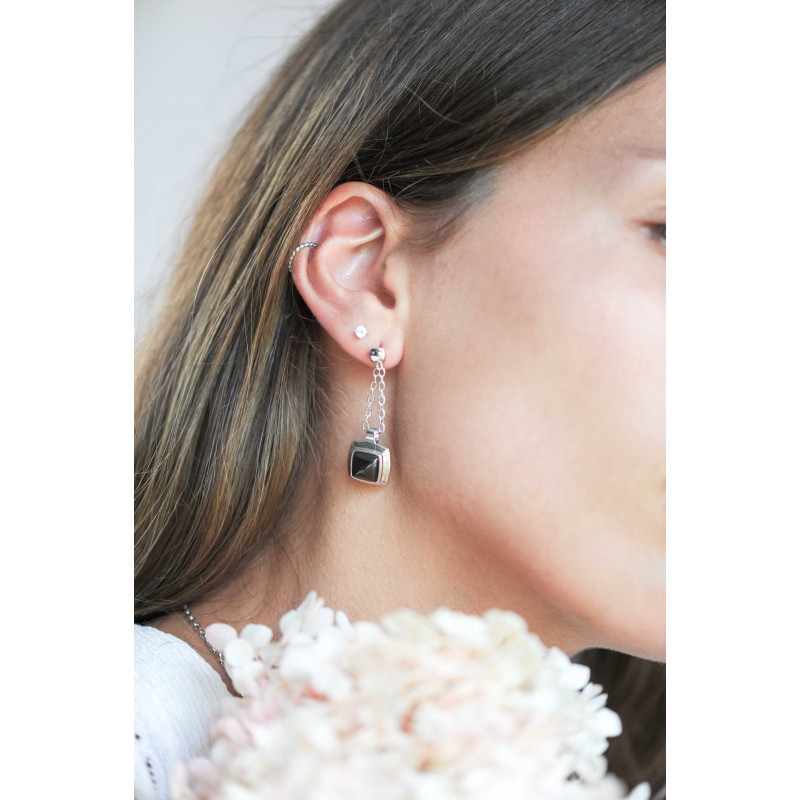 Boucles d'oreille pendantes en Argent 925 femme pierres vertes chic