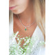 Silver V shape necklace emerald green pear cut stone - Elsa Lee Paris