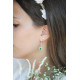 Silver Dangling earrings oval cut emerald green stone Pompadour Marquise set surround - Elsa Lee