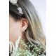 Silver studs Earrings interlaced pear cut emerald green stone drop stone - Elsa Lee Paris