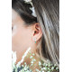 Silver studs Earrings interlaced pear cut emerald green stone drop stone - Elsa Lee Paris