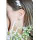 Boucles d'oreilles puces pierre coussin carre vert émeraude entourage en argent