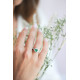 Silve ring cushion cut emerald green stone and white cubics zirconia surround - Elsa Lee Paris
