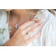 Silve ring cushion cut emerald green stone and white cubics zirconia surround - Elsa Lee Paris