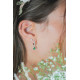 Silver hoop earrings little pear cut emerald green stone- Elsa Lee Paris