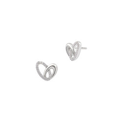 Puce d'oreilles coeur forme asymétrique en argent un cercle serti d'oxyde Elsa Lee Paris