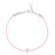 Clear Spirit bracelet from Elsa Lee Paris: one close set Cubic Zirconia 0,2ct on a pink cotton waxed lace
