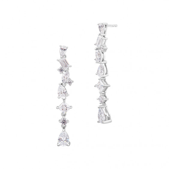 Long cubic zirconia stream earrings silver dangling earrings by Elsa Lee Paris