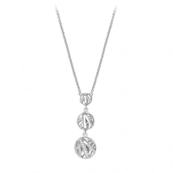 Long tie necklace silver sphere round by Elsa lee paris