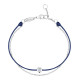 Elsa Lee Paris Clear Spirit bracelet, with close set Cubic Zirconia on blue cotton waxed lace and silver chain