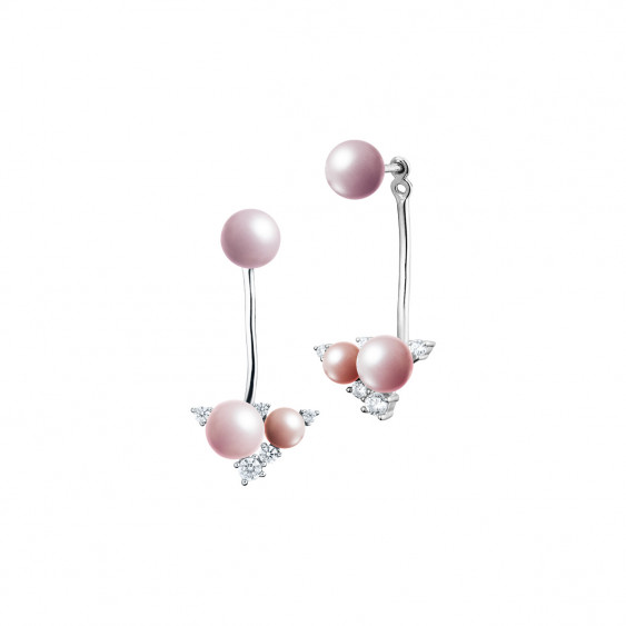 BOUCLES PENDANTES PERLES ROSES POUDREES EARJACKET PERLE ROSES ARGENT PUCE MAUVE