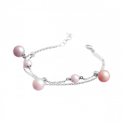 violet and pink pearl bracelet double silver chain by Elsa lee Paris 