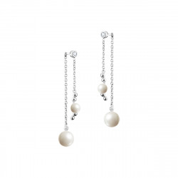 White pearl earjacket drop earrings with silver chain by Elsa Lee Paris