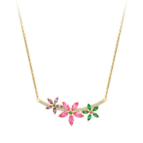 collier pendentif floral argent doré en forme de fleur en pierres colorées Elsa Lee Paris