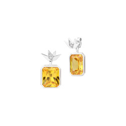 925 Sterling Silver Dangle Earrings with Citrine-Colored Radiant-Shaped Stones Set in Prong and an Origami Halo