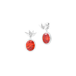 Boucles d'oreilles ovales pierres orange rouge origami argent Elsa Lee Paris