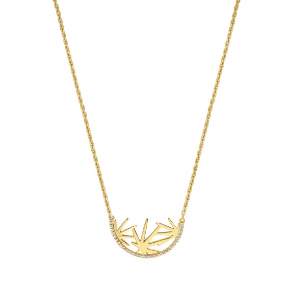 gold-plated sterling silver necklace with leaf motif and pavé-set stones