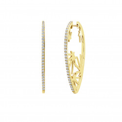 gold plated hoop earrings yellow silver palm leaf design set with stones