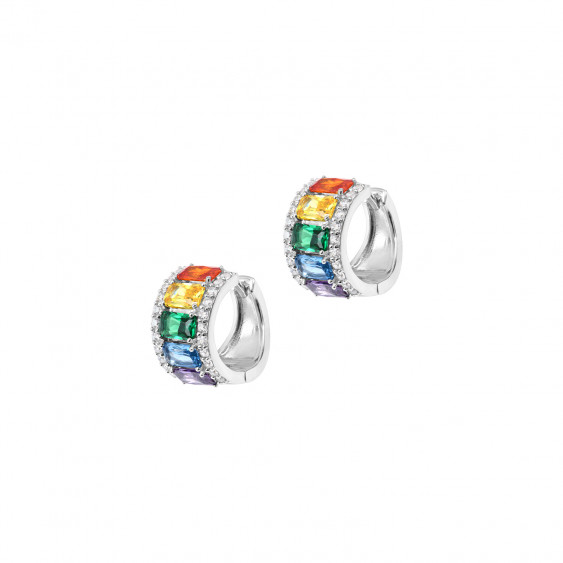 Boucles d'oreilles créoles arc en ciel boucles pierres colorées Elsa Lee Paris