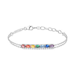 Bracelet double rang barrettes Arc en ciel de pierres multicolores en argent Elsa Lee Paris