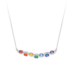 Rainbow necklace with wavy pendant, multicolored and white stones in silver Elsa Lee Paris