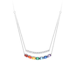Two-strand silver necklace with multicolored rainbow stones Elsa Lee Paris