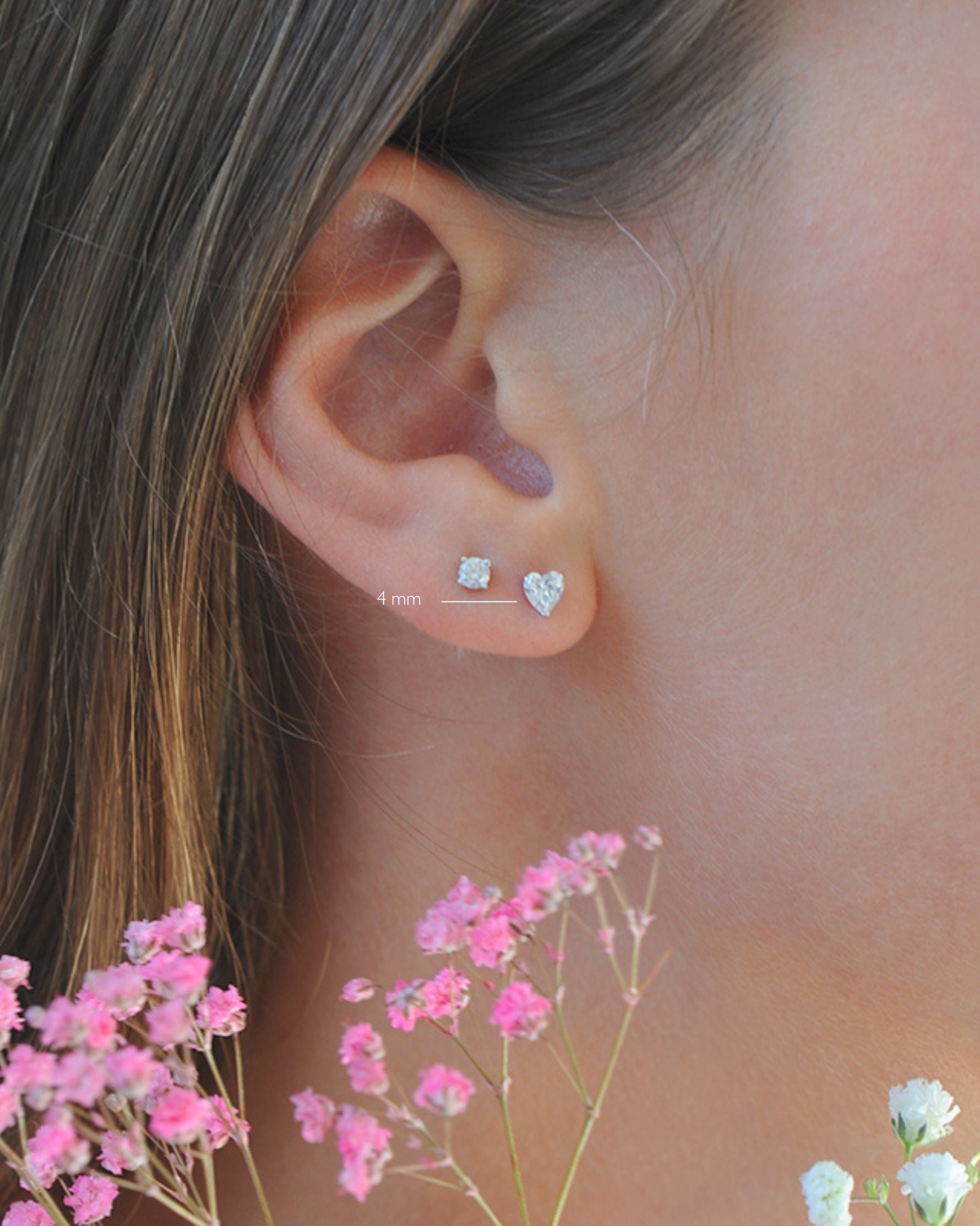 Boucles d’oreilles Cœur  Solitaire – Argent 925 rhodié & zirconium cœur