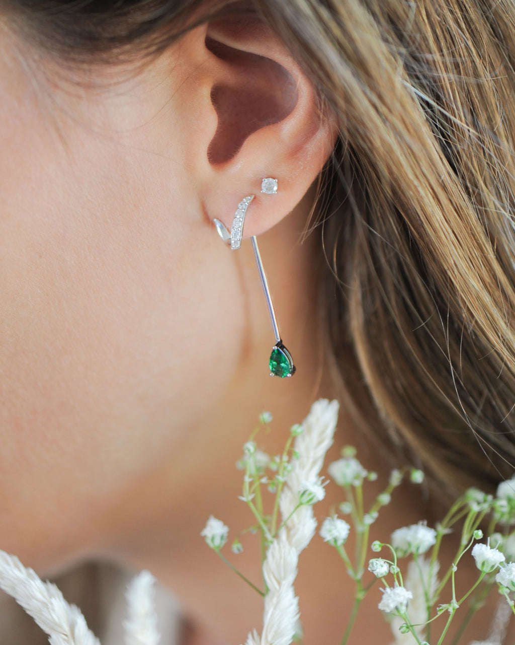 Boucles ear jacket Émeraude – Argent 925
