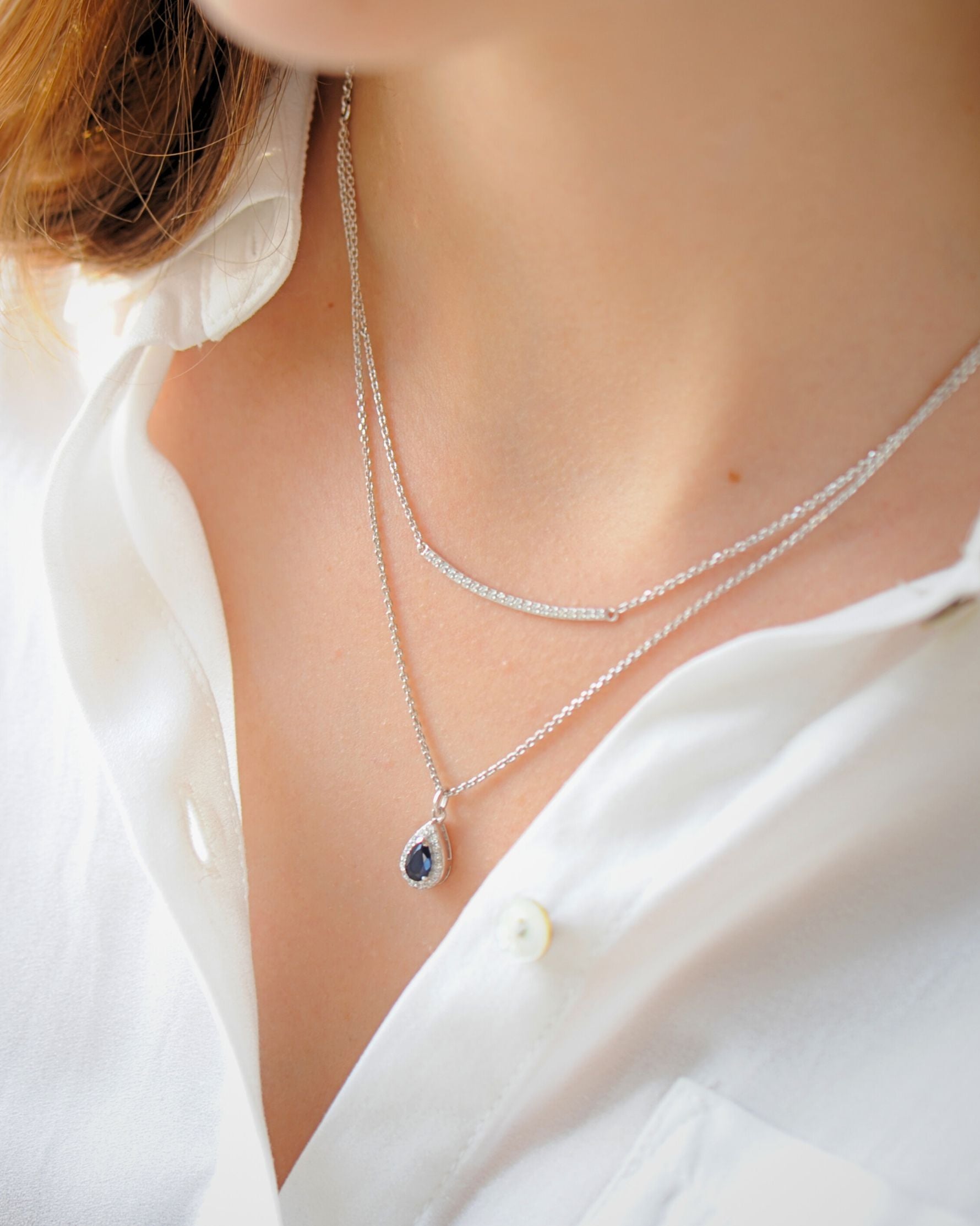 Collier Saphir 2 Rangs – Argent 925
