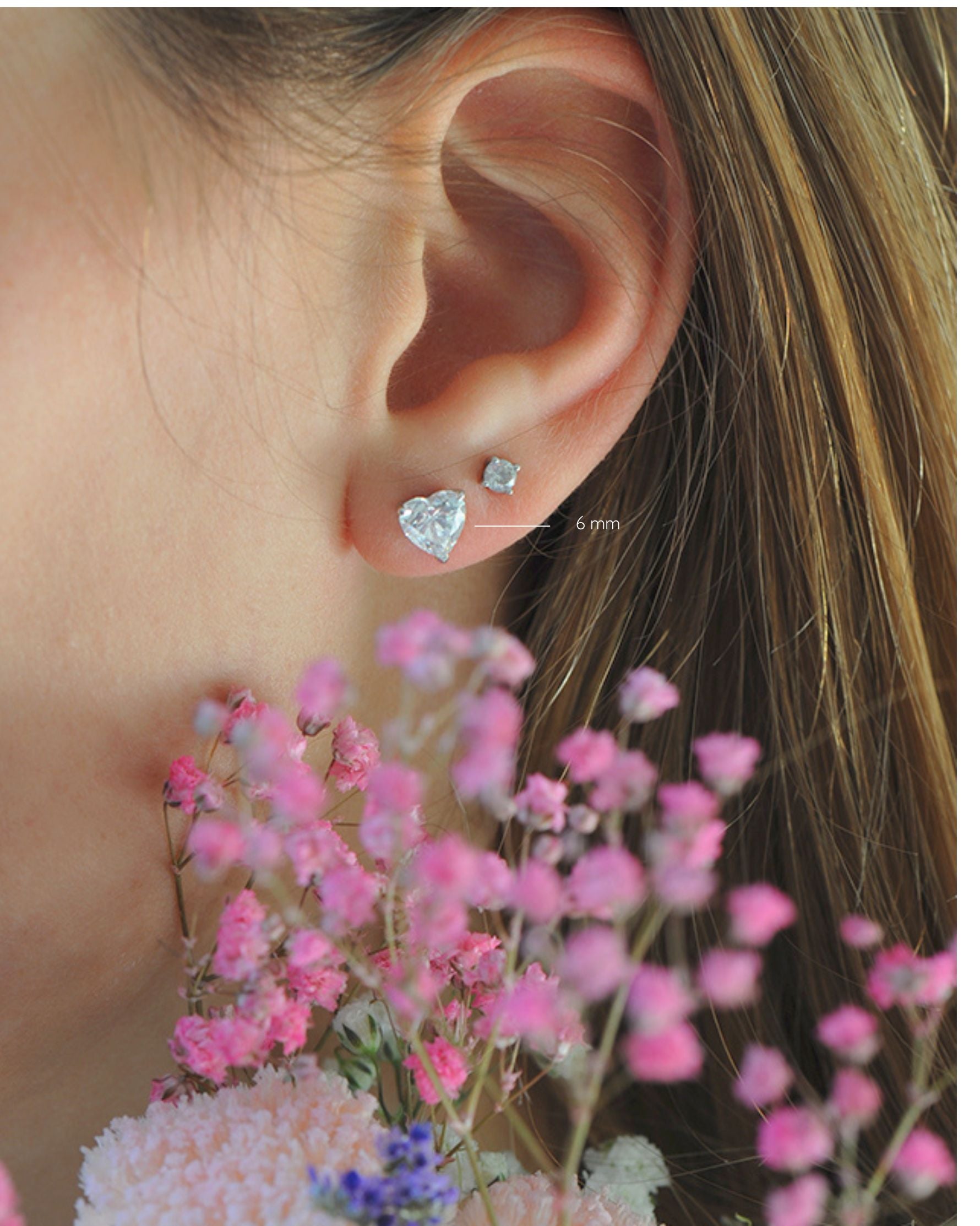 Boucles d’oreilles Cœur  Solitaire – Argent 925 rhodié & zirconium cœur