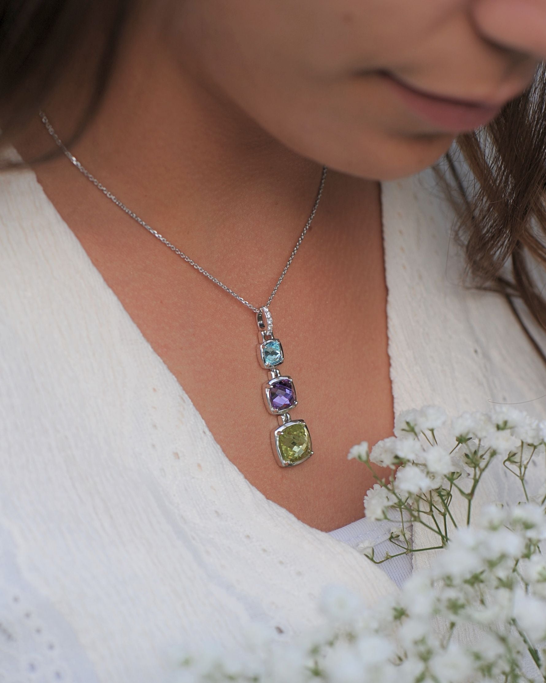 Collier Escapade en argent 925 et oxydes de zirconium tricolores