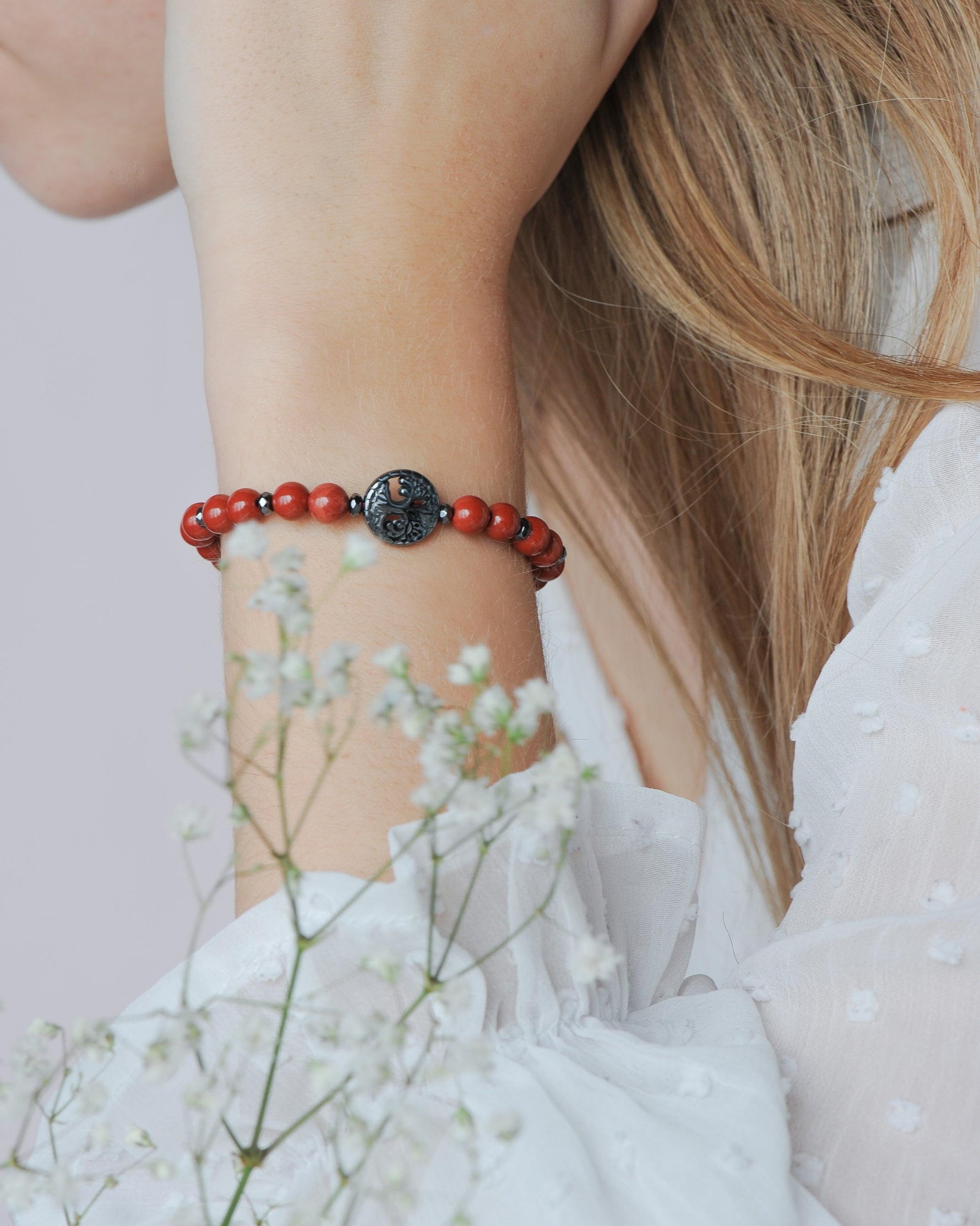 Bracelet Jaspe Rouge Arbre de Vie