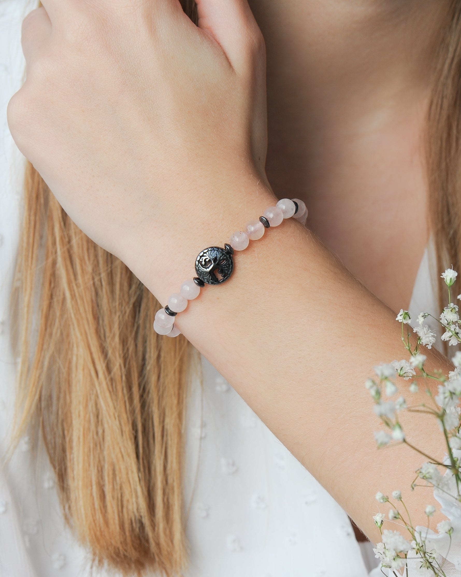 Bracelet Quartz Rose Arbre de Vie