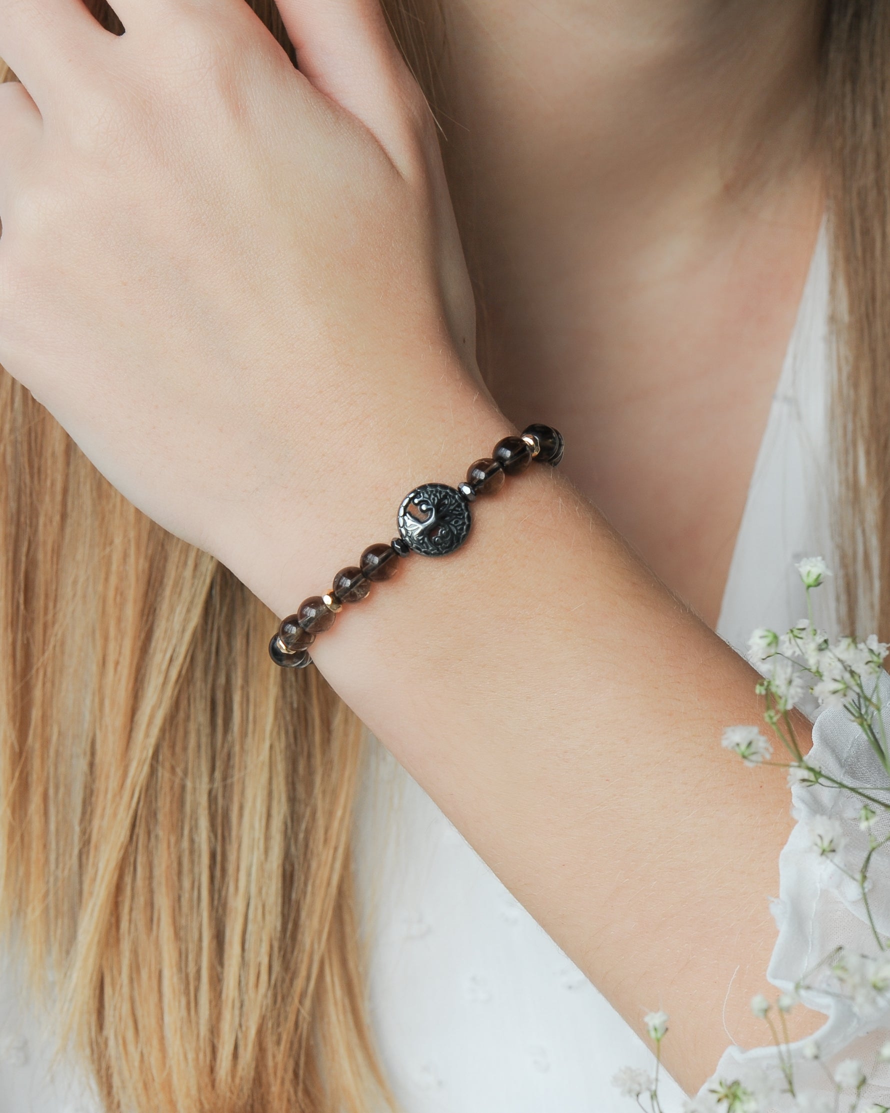 Bracelet Quartz Fumé Arbre de Vie