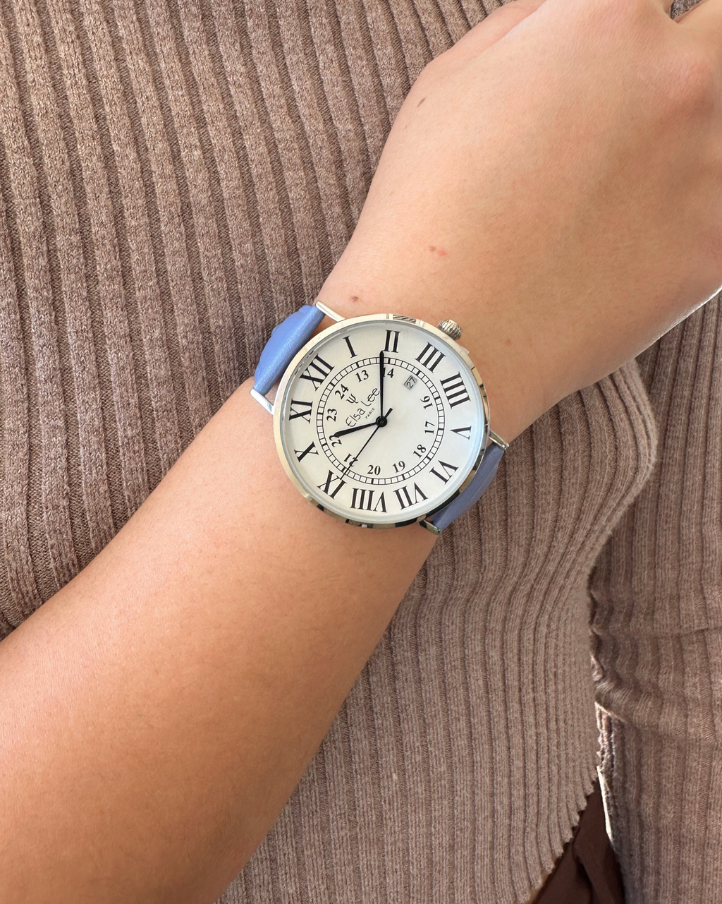 Montre Elsa Lee – Sézanne | Cadran Blanc & Bracelet Cuir Bleu